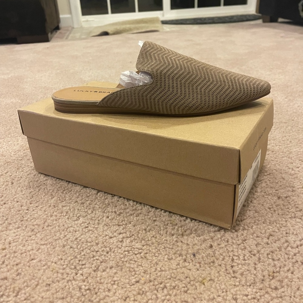 Lucky Brand Taupe Brynnuh Suede Mules Size 10